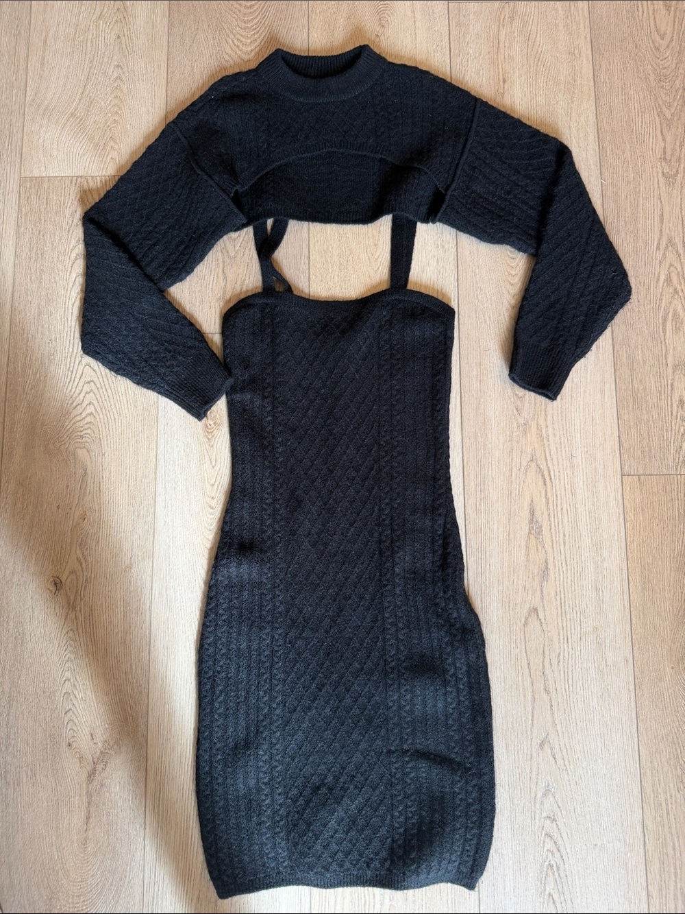 House of Harlow 1960 Black Knit Strap Mini Dress with Bolero